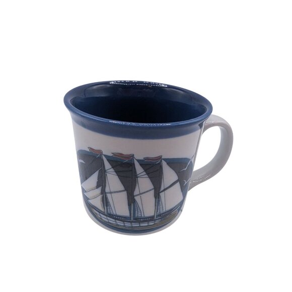 Vintage OTAGIRI Sailboat Schooner Seagulls Nautical Coffee Mug Blue White - Picture 2 of 8